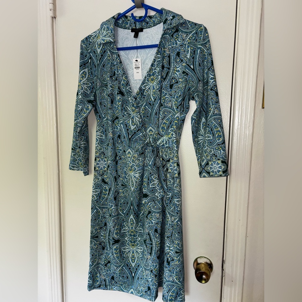 NWT Talbots Green/Yellow/Blue Paisley Business Casual/Professional/Spring Dress
